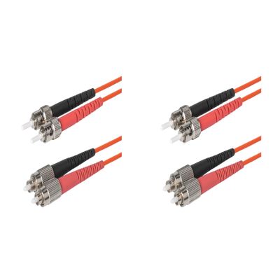 SpeedyFiberTX 2-Pack 50 Meter ST to FC Fiber Optic Patch Cable, Red and Black Boots, Corning InfiniCor Multimode OM1 62.5/125um Optical Fiber, Duplex Orange Riser OFNR Cable Jacket