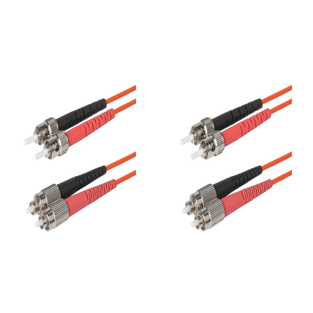 SpeedyFiberTX 2-Pack 50 Meter ST to FC Fiber Optic Patch Cable, Red and Black Boots, Corning InfiniCor Multimode OM1 62.5/125um Optical Fiber, Duplex Orange Riser OFNR Cable Jacket