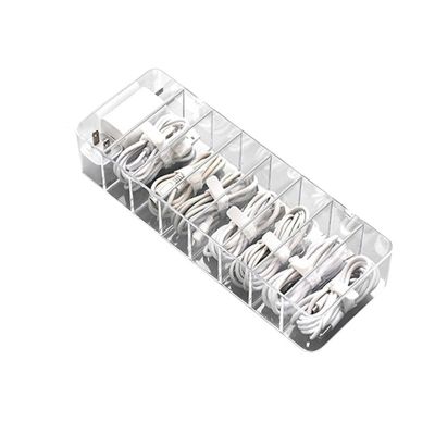 Cable Organizer Box Multifunctional Headset Data Charging Line Cable Storage Box Transparent Plastic Data Line Storage Container for Desk Stationery Cable Management Box (Color : 8 Grid Storage Box)