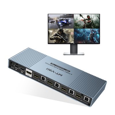 MT-VIKI 4K Quad HDMI KVM Multiviewer 4x1 w/PIP POP, Support ONE Set of Keyboard/Mouse/Monitor Control 4 PCs, 4K@30Hz Support Hotkey/Button Seamless Switching