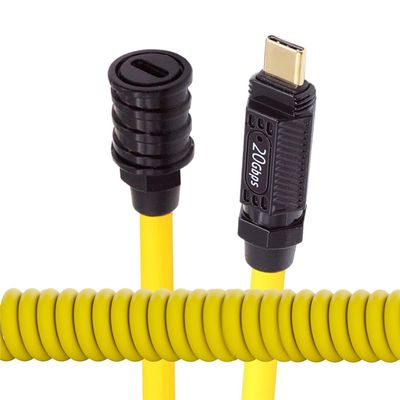 NFHK Stretch Coiled USB-C USB4 Cable 20Gbps 140W 8K for Gaming Keyboard Mouse Type-C Male to Female Extension Cable Power & Data