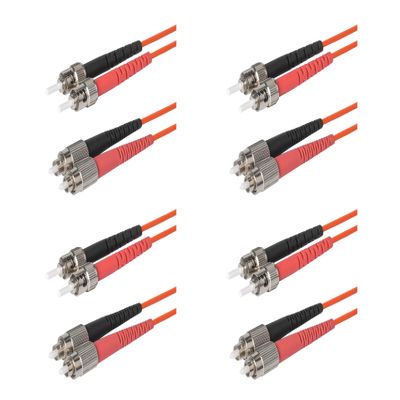 SpeedyFiberTX 4-Pack 85 Meter ST to FC Fiber Optic Patch Cable, Red and Black Boots, Corning InfiniCor Multimode OM1 62.5/125um Optical Fiber, Duplex Orange Riser OFNR Cable Jacket