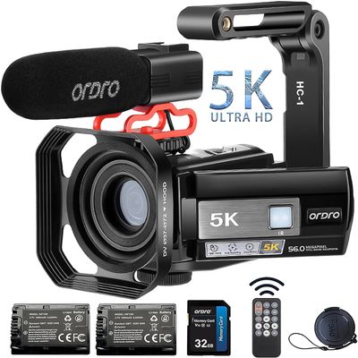 ORDRO 5K Video Camera Camcorder UHD 56MP Vlogging Camera for YouTube, 18X Digital Zoom & IR Night Vision, 3" 270 Flip Touch Screen, WiFi/WDR/Wide Angle, Include 32GB Card, 2 Batteries, Microphone