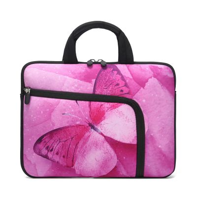 11.6 12 12.5 inch Laptop Sleeve Chromebook Case Ultrabook Case Notebook Sleeve Tablet Case Neoprene Handle Sleeve for Men Women, Two Pockets Fit Apple MacBook Air Samsung Acer HP DELL (Pink Butterfly)