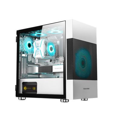 ARrase Mid-Tower Gaming Case,PC Case Pre-Installed with 6x120mm Fan,Tempered Glass Side Panel,Supports M-ATX ITX,USB 3.0,Supports Water Cooling (Color : White), 18648