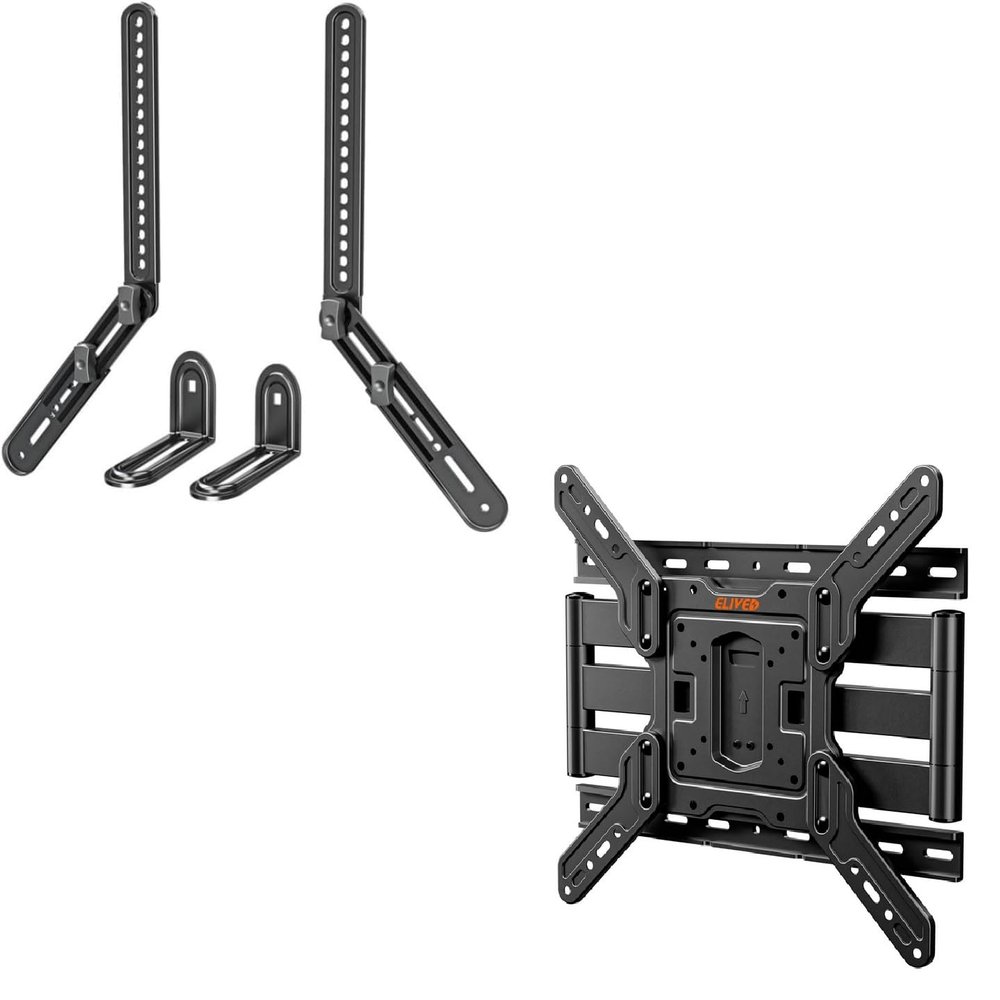 ELIVED Soundbar Mount, Sound Bar Bracket YD5010, Ultra Slim TV Wall Mount YD3033 for Most 26-75 Inch tvs, Max VESA 400x400mm Low Profile Wall Mount TV Bracket
