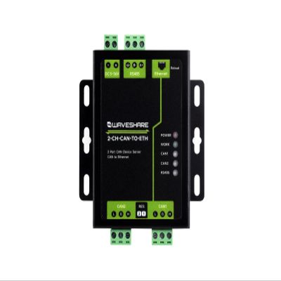 Waveshare Industrial Grade 2-Ch CAN to Ethernet Server, 2-Ch CAN + RS485 + Ethernet Port, Supports CAN Repeater/CAN to RS485, Dual Socket, Aluminium Alloy Case, Wall-Mount Support