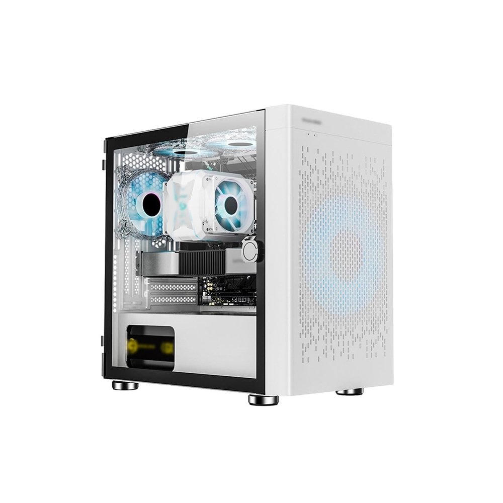 ARrase Gaming Case,Mid-Tower Micro ATX/ITX Case,Pre-Installed 5-Fan DIY Case,Tempered Glass Side Panel,Supports Water Cooling,USB 3.0 (Color : White), 18648