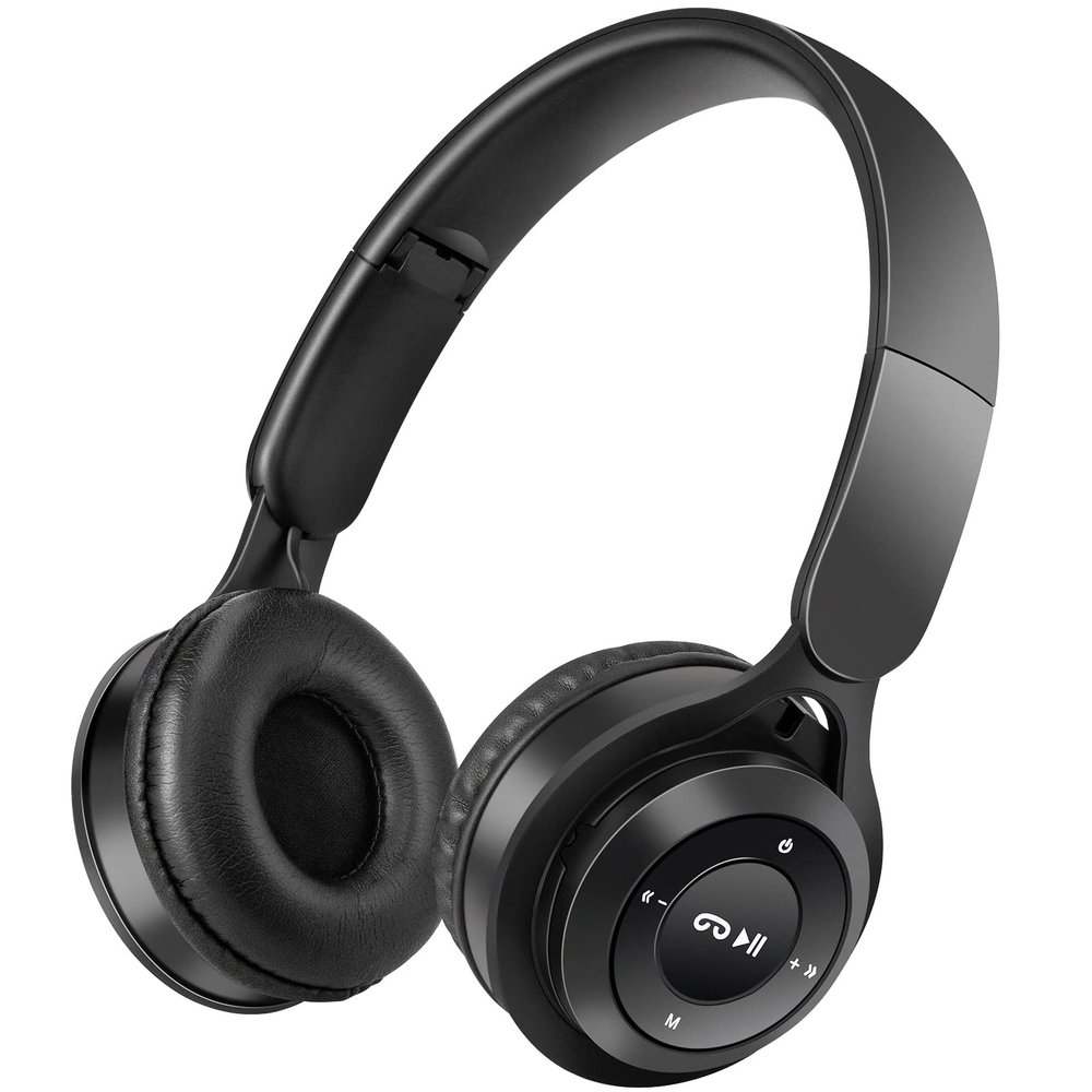 clelize Kids Bluetooth Headphones, On Ear Wireless Headsets for Children with Built-in Microphone, Foldable Stereo Detachable Aux 3.5mm Cord, Kids Headphones for Boys Girls School iPad Tablet (Black)