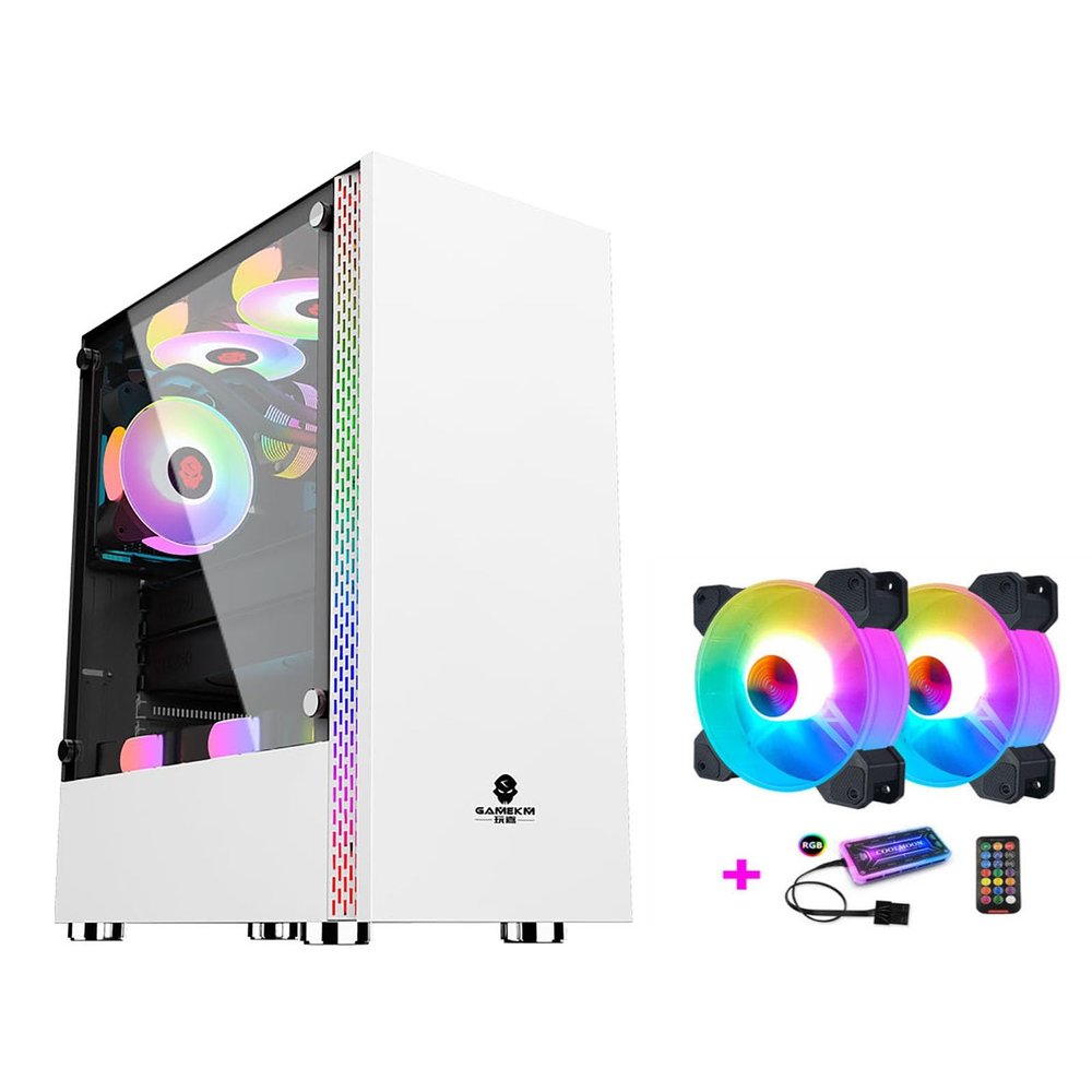 upim Computer Cases,Mid-Tower PC Gaming Case ATX/M-ATX/ITX - Front I/O USB 3.0 Port - Tempered Glass Side Panel - RGB Fan and Remote Control and Controller (Size : 2 Fans)