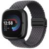 Braided Magnetic Bands Compatible with Fitbit Versa 4/Fitbit Versa 3/Sense 2/Sense 1,Soft Stretchy Elastic Nylon Sport Loop Strap for Women Men (Space Gray) view 1