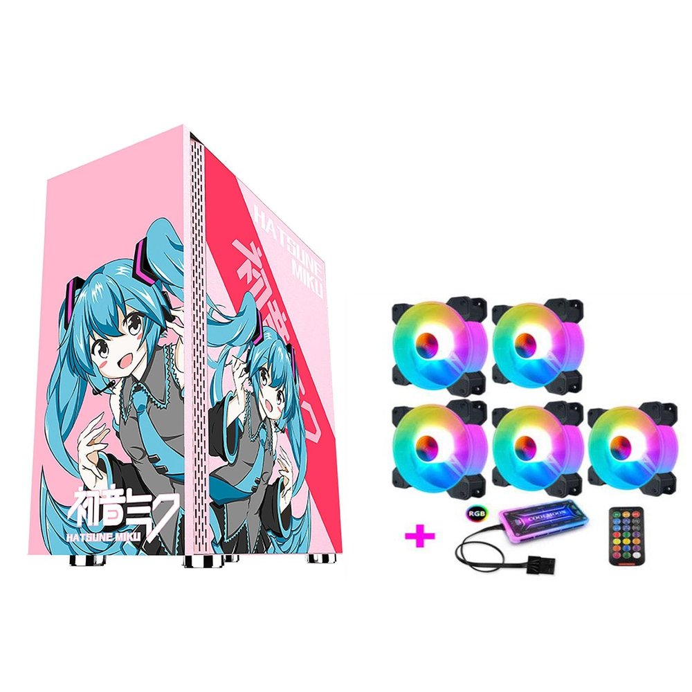 upim Computer Cases,Mid-Tower PC Gaming Case ATX/M-ATX/ITX - Front I/O USB 3.0 Port - Tempered Glass Side Panel - RGB Fan and Remote Control and Controller (Size : 5 Fans)