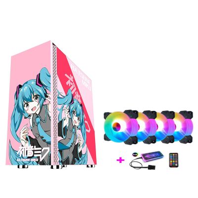 upim Computer Cases,Mid-Tower PC Gaming Case ATX/M-ATX/ITX - Front I/O USB 3.0 Port - Tempered Glass Side Panel - RGB Fan and Remote Control and Controller (Size : 4 Fans)