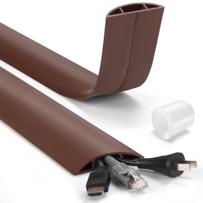 4ft Cord Hider Floor, LZEOY Heavy Duty Cord Covers for Wires on Floor, Brown Floor Cable Management, Hide Cord Cover Floor, Electrical Cable Hider Cord Protector Floor, Cable Cavity: 0.78" W x 0.32" H