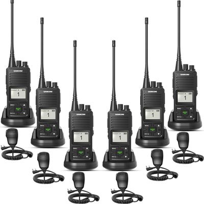 SAMCOM Long Range Two-Way Radios with Speaker Mic, FPCN10A Handheld UHF Walkie Talkies for Adults, Programmed Professional Heavy Duty 6 Pcs Radios with 6 Pcs Shoulder Mic, Black