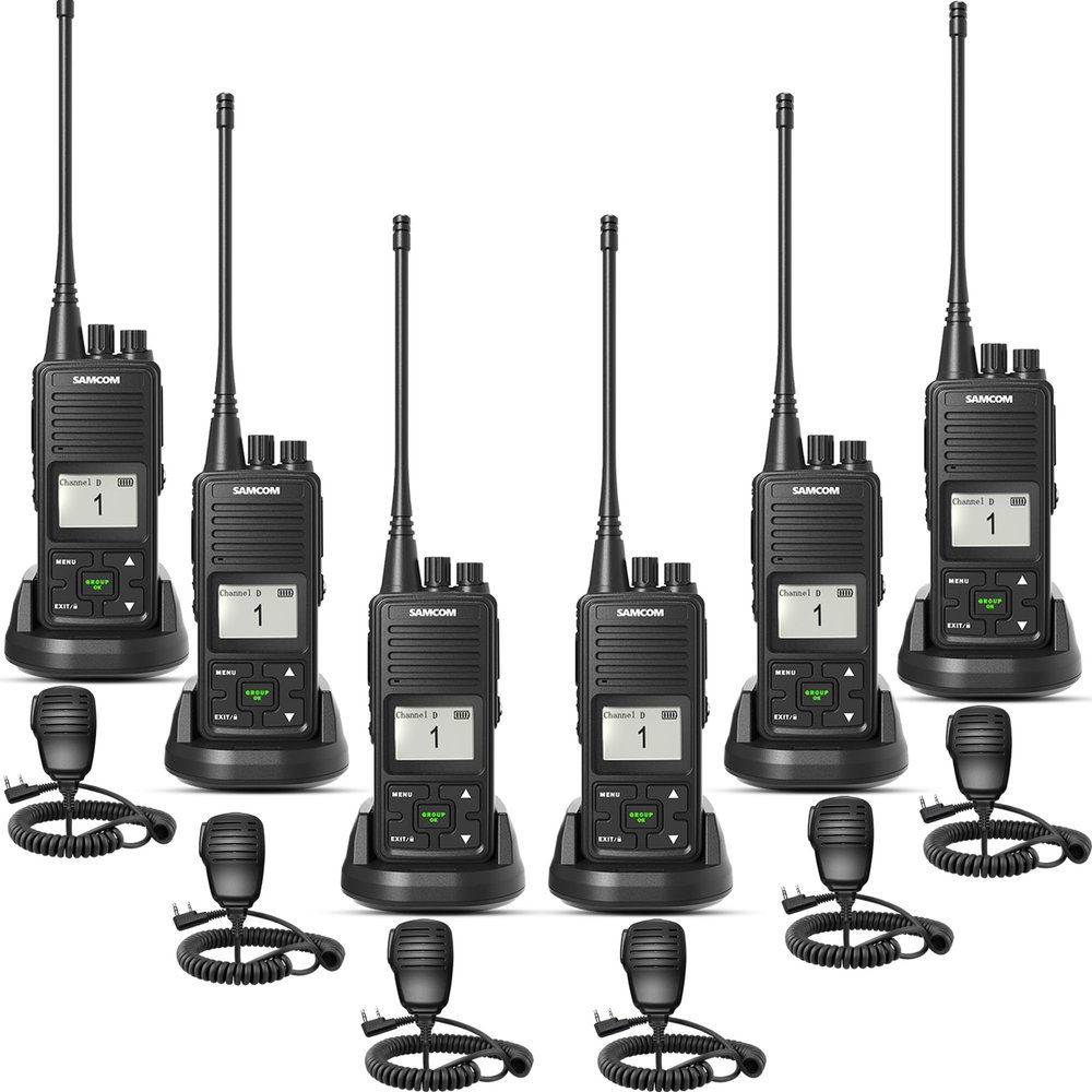 SAMCOM Long Range Two-Way Radios with Speaker Mic, FPCN10A Handheld UHF Walkie Talkies for Adults, Programmed Professional Heavy Duty 6 Pcs Radios with 6 Pcs Shoulder Mic, Black