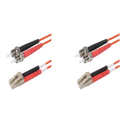SpeedyFiberTX 2-Pack 0.5 Meter ST to LC Fiber Optic Patch Cable, Red and Black Boots, Corning InfiniCor Multimode OM1 62.5/125um Optical Fiber, Duplex Orange Riser OFNR Cable Jacket