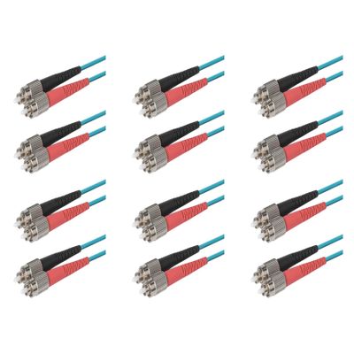 SpeedyFiberTX 6-Pack 200 Feet FC to FC Fiber Optic Patch Cable, Red and Black Boots, Corning ClearCurve Multimode OM3 50/125um Optical Fiber, Duplex Aqua Riser OFNR Cable Jacket