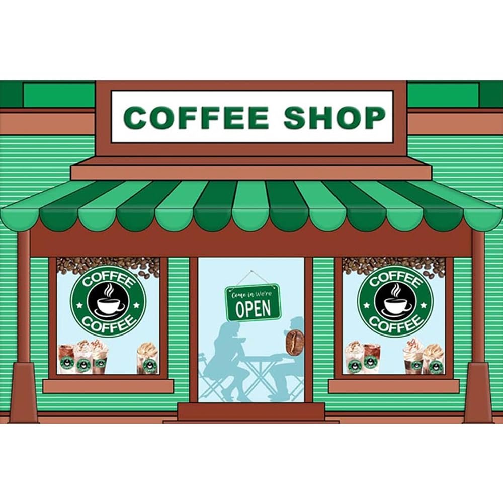 10x6ft Coffee Shop Backdrop for Photography Green Stripes Booth Decoration Props Ice Cream Background for Cake Smash Backdrops Children Birthday Portrait Banner