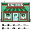 10x6ft Coffee Shop Backdrop for Photography Green Stripes Booth Decoration Props Ice Cream Background for Cake Smash Backdrops Children Birthday Portrait Banner view 2