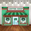 10x6ft Coffee Shop Backdrop for Photography Green Stripes Booth Decoration Props Ice Cream Background for Cake Smash Backdrops Children Birthday Portrait Banner view 4