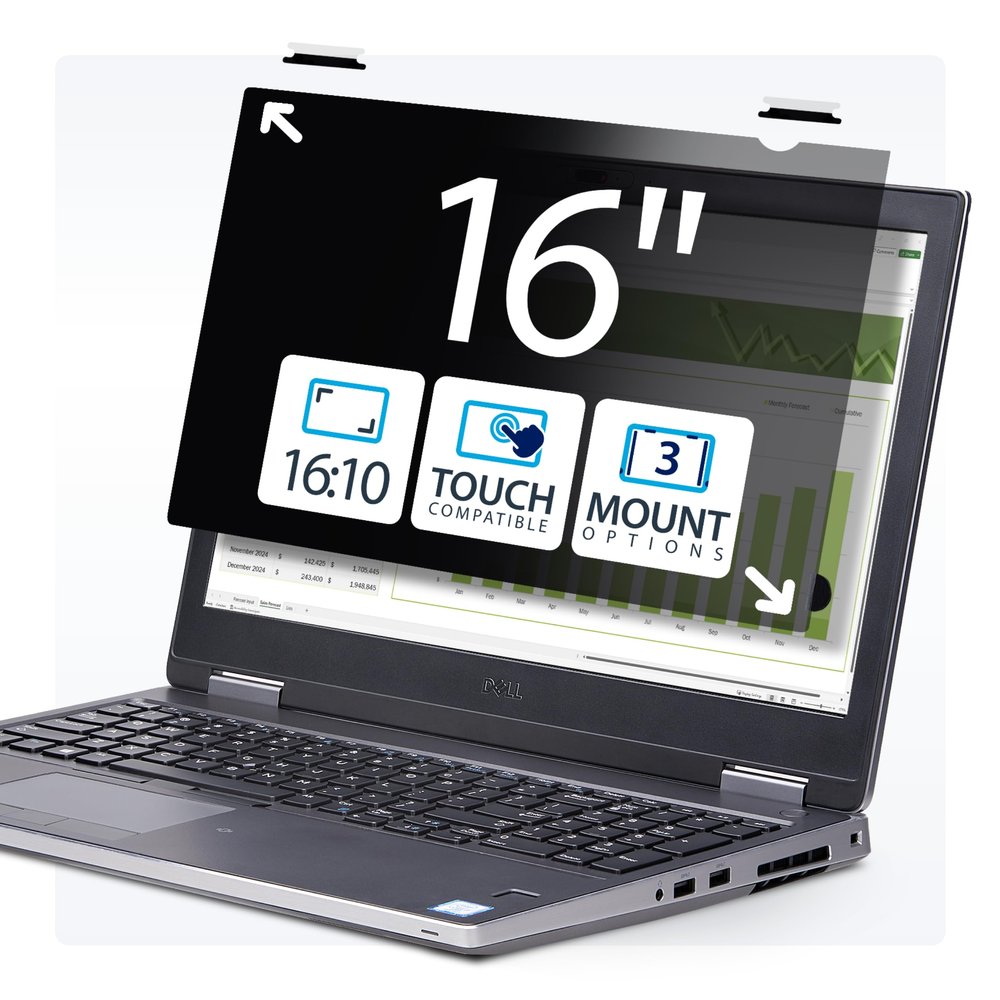 StarTech.com 16-inch 16:10 Flip-Up Privacy Screen with Touch, Laptop Security Shield, Anti-Glare Blue Light Filter