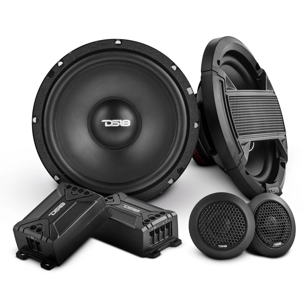 DS18 S65C Select 6.5" 2-Way Component Speaker Set 200 Watts 4-Ohm, Grill Included, Pair - 6.5" Door Speakers 2-Way with 1.5" Tweeters and 2X Passive Crossovers, Component Speaker System - Set of 2