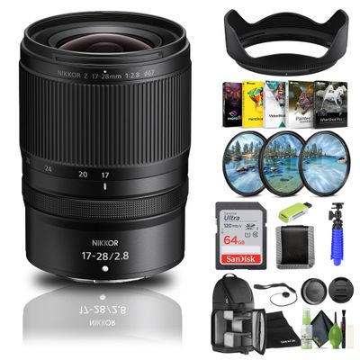 Nikon NIKKOR Z 17-28mm f/2.8 Lens (20115) + 64GB Memory Card + Filter Kit + Backpack + Card Reader + Corel Photo Software + Flex Tripod + Memory Wallet + Cap Keeper + Cleaning Kit (Renewed)