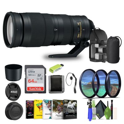 Nikon - AF-S NIKKOR 200-500mm f/5.6E ED VR Super Telephoto Zoom Lens (20058) + 64GB Memory Card + Backpack + Card Reader + Corel Photo Software + Filter Kit + Flex Tripod + Memory Wallet + More