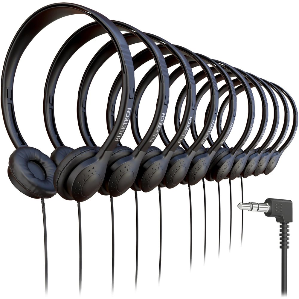 10 Pack Bulk Wired On-Ear Leather Headphones with 3.5mm Connector, Black