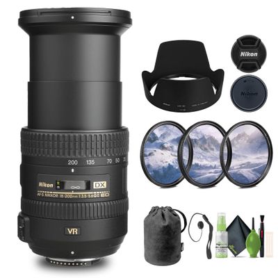 Nikon AF-S DX NIKKOR 18-200mm f/3.5-5.6G ED VR II Lens (2192) + Filter Kit + Cap Keeper + Cleaning Kit
