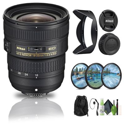 Nikon AF-S NIKKOR 18-35mm f/3.5-4.5G ED Lens (2207) + Filter Kit + Cap Keeper + Cleaning Kit