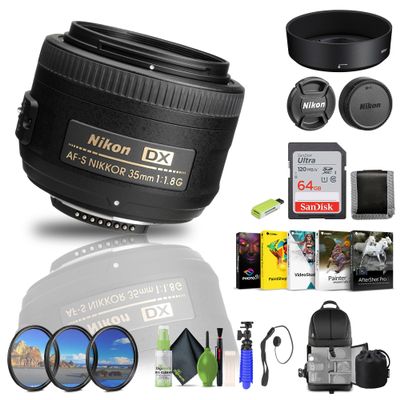 Nikon - AF-S DX NIKKOR 35mm f/1.8G Standard Lens (2183) + 64GB Memory Card + Filter Kit + Backpack + Card Reader + Corel Photo Software + Flex Tripod + Memory Wallet + Cap Keeper + Cleaning Kit
