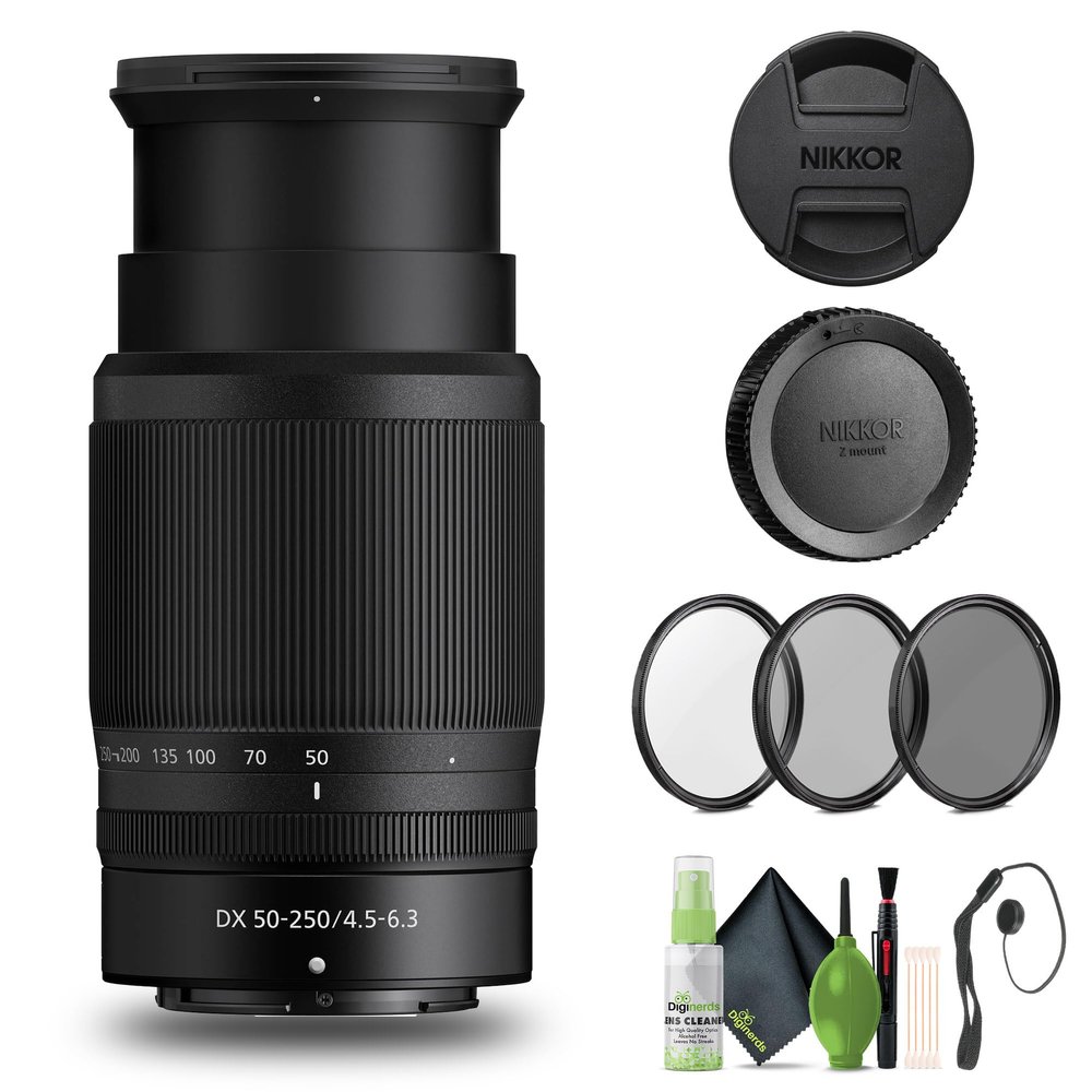 Nikon NIKKOR Z DX 50-250mm f/4.5-6.3 VR Telephoto Zoom Lens Z Series Mirrorless Cameras (20085) + Filter Kit + Cap Keeper + Cleaning Kit (Renewed)