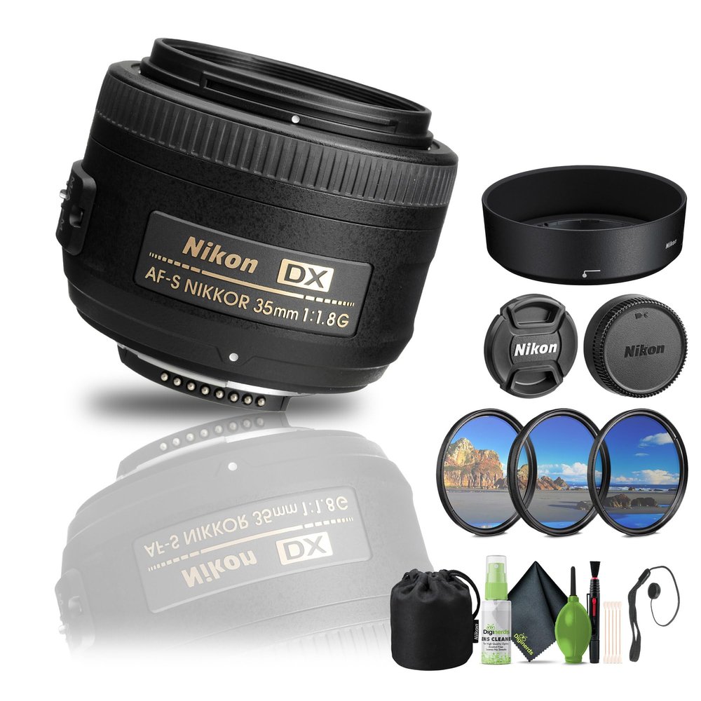 Nikon - AF-S DX NIKKOR 35mm f/1.8G Standard Lens (2183) + Filter Kit + Cap Keeper + Cleaning Kit (Renewed)