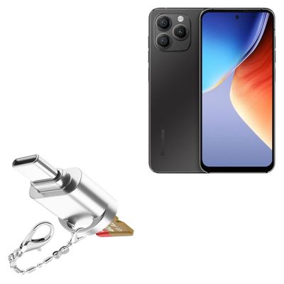 BoxWave Adapter Compatible with Blackview A96 - Micro SD Card miniReader, USB Type-C OTG Reader USB3.0 Adapter Keychain - Metallic Silver