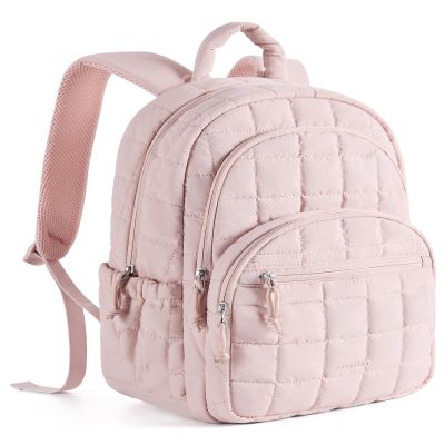 BAGSMART College Laptop Backpack, Travel Laptop Backpack for Women, Quilted Casual Daypack, Water-Resistant Bookbag for 15.6 Inch Laptop, Pink