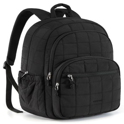 BAGSMART College Laptop Backpack, Travel Backpack for Women, Quilted Casual Daypack, Water-Resistant Bookbag for 15.6 Inch Laptop, Black
