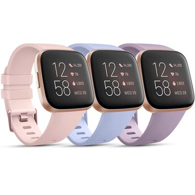 3 Pack Sport Bands Compatible with Fitbit Versa Bands, Classic Soft Sport Replacement Wristbands for Fitbit Versa 2 Smart Watch Women Men (Small, Sand Pink/Baby Pink)