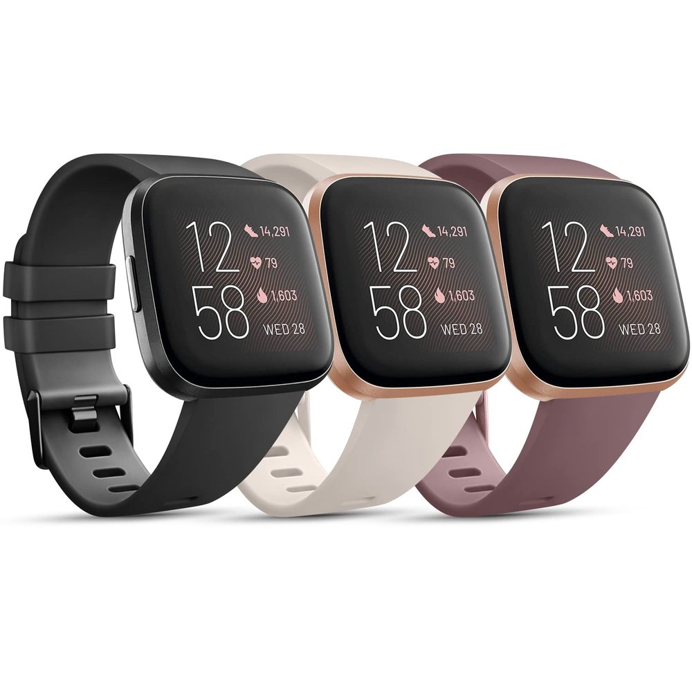3 Pack Sport Bands Compatible with Fitbit Versa Bands, Classic Soft Sport Replacement Wristbands for Fitbit Versa 2 Smart Watch Women Men