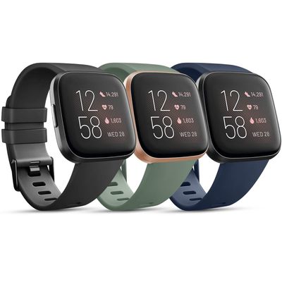 3 Pack Sport Bands Compatible with Fitbit Versa 2 Bands/Fitbit Versa Bands/Versa Lite/Versa SE, Classic Soft Sport Replacement Wristbands for Fitbit Versa 2 Smart Watch Women Men (Large,Black/Abyss Blue/Avocado Green)