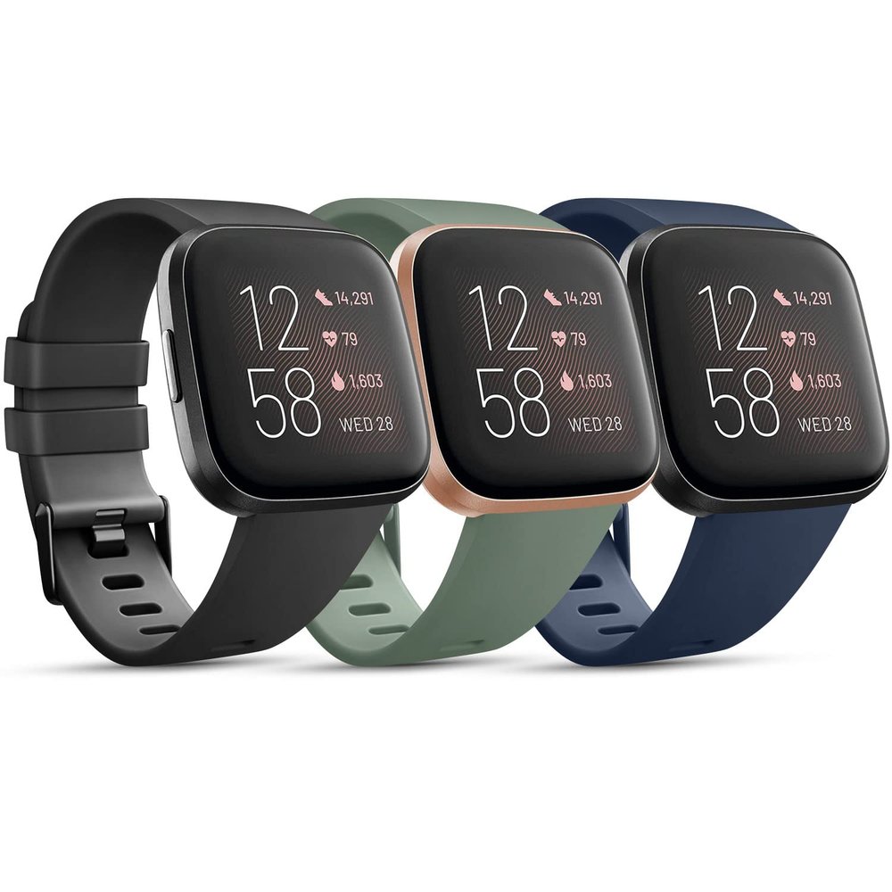 3 Pack Sport Bands Compatible with Fitbit Versa 2 Bands/Fitbit Versa Bands/Versa Lite/Versa SE, Classic Soft Sport Replacement Wristbands for Fitbit Versa 2 Smart Watch Women Men (Large,Black/Abyss Blue/Avocado Green)