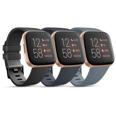 3 Pack Sport Bands Compatible with Fitbit Versa Bands, Classic Soft Sport Replacement Wristbands for Fitbit Versa 2 Smart Watch Women Men (Large,Black/Midnight Blue/Blue Gray)