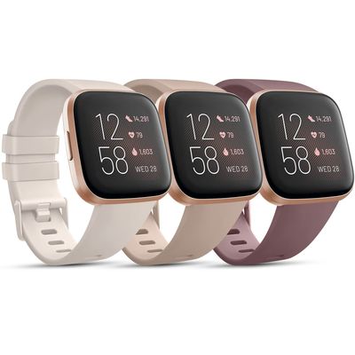 3 Pack Sport Bands Compatible with Fitbit Versa 2 Bands, Classic Soft Sport Replacement Wristbands for Fitbit Smart Watch Women Men (Small, Starlight/Milk)