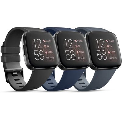 3 Pack Sport Bands Compatible with Fitbit Versa Bands, Classic Soft Sport Replacement Wristbands for Fitbit Versa 2 Smart Watch Women Men (Small,Abyss)