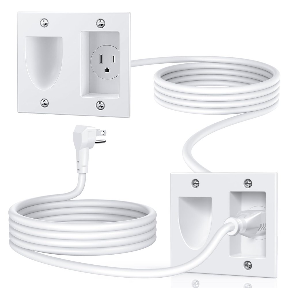 ELECPOW Hide Cords Wall Mounted - Power Bridge Wall Kit & Single AC Recessed Outlet Box for Wall Mount TV, UL Certification Safe Cable Management for Organized TV and Home Theater Setups (White)