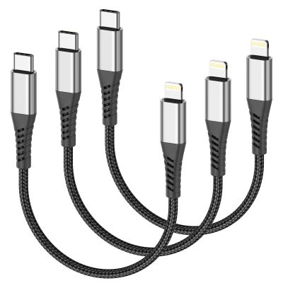 Acevien Short USB C to Lightning Cable 6 Inch, 3 Pack 0.5 Foot Short iPhone PD Fast Charging Braided Cord for iPhone 14 13 12 11 Pro Max Xs