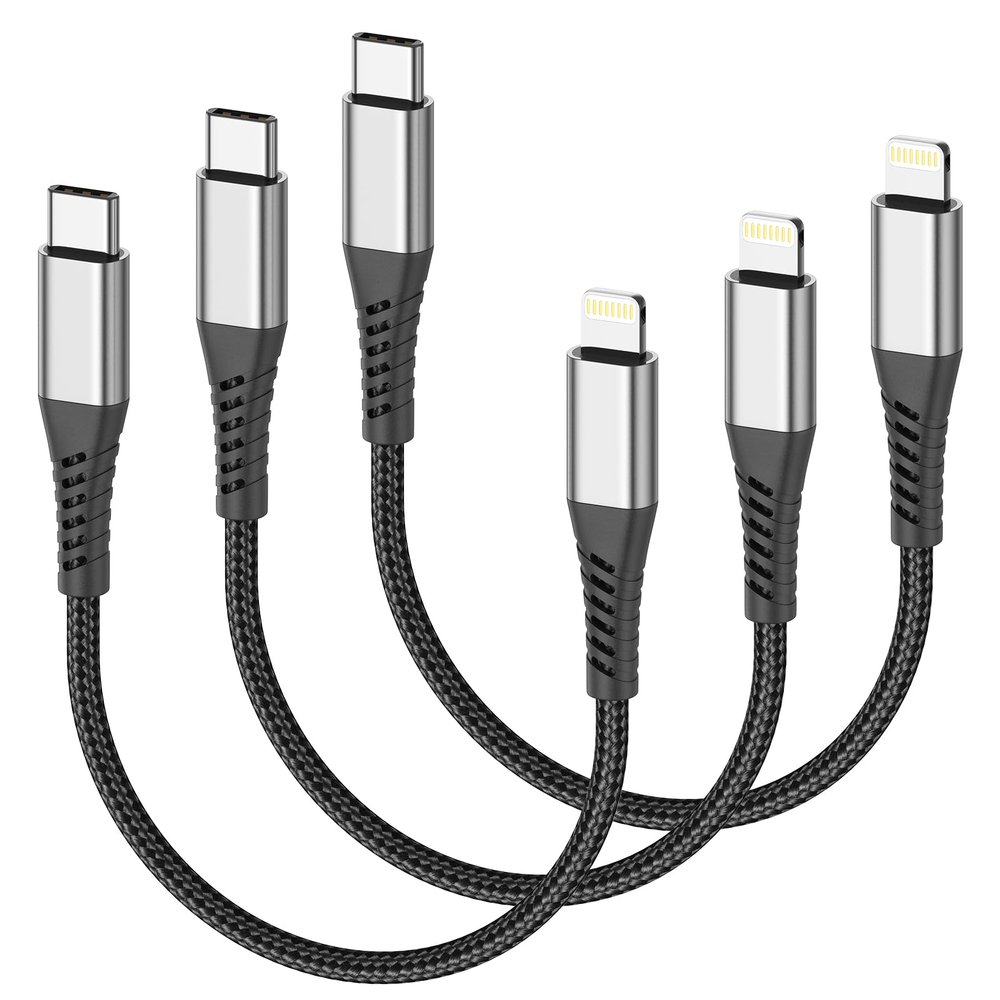 Acevien Short USB C to Lightning Cable 6 Inch, 3 Pack 0.5 Foot Short iPhone PD Fast Charging Braided Cord for iPhone 14 13 12 11 Pro Max Xs