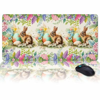Oversized Gaming Mouse Pad, Easter Rabbit and Easter Egg Purple Plants Desk Mat for Home Office Extended XXL Computer Mouse Pad with Non-Slip Backing for Laptop Desktop Keyboard,35x15 inch