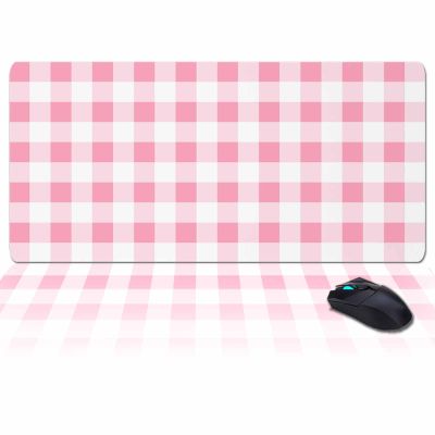Oversized Gaming Mouse Pad, Spring Pink Buffalo Plaid Desk Mat for Home Office Extended XXL Computer Mouse Pad with Non-Slip Backing for Laptop Desktop Keyboard,35x15 inch